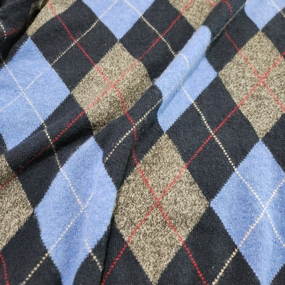 Daniel Cremieux 100% Cashmere Argyle V-Neck Sweater Men's Large Navy Blue Preppy